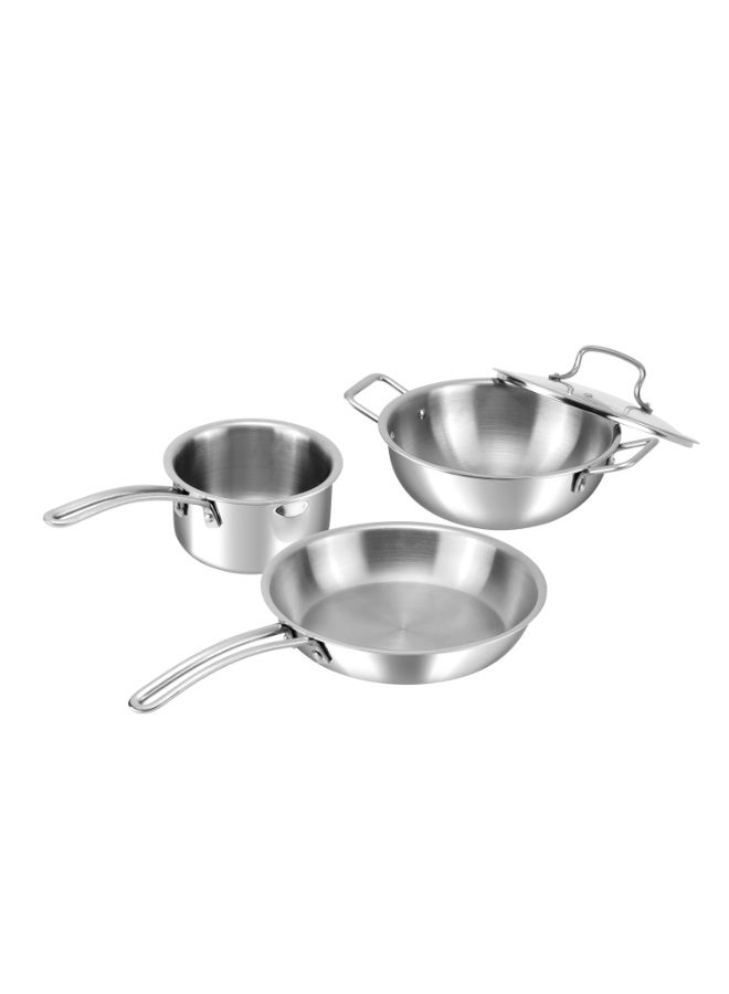Kraft Futuretec 3-Piece Triply Stainless Steel Cookware Set Combo | 22cm Kadai with Glass Lid 2.4 L, 22cm Frypan 1.6 L, 14 cm Saucepan 1.2 L | Less Oil, Healthy Cooking | Gas & Induction Cookware - Image 3
