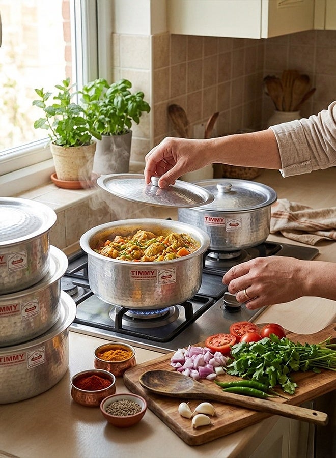 Timmy Mathar Tope with Beaded Cover 7 Piece Set - High-Quality Aluminium Cooking Pots with Lids, Durable Traditional Kitchen Cookware, Even Heat Distribution, Easy to Clean, Ideal for Home Use - Image 5
