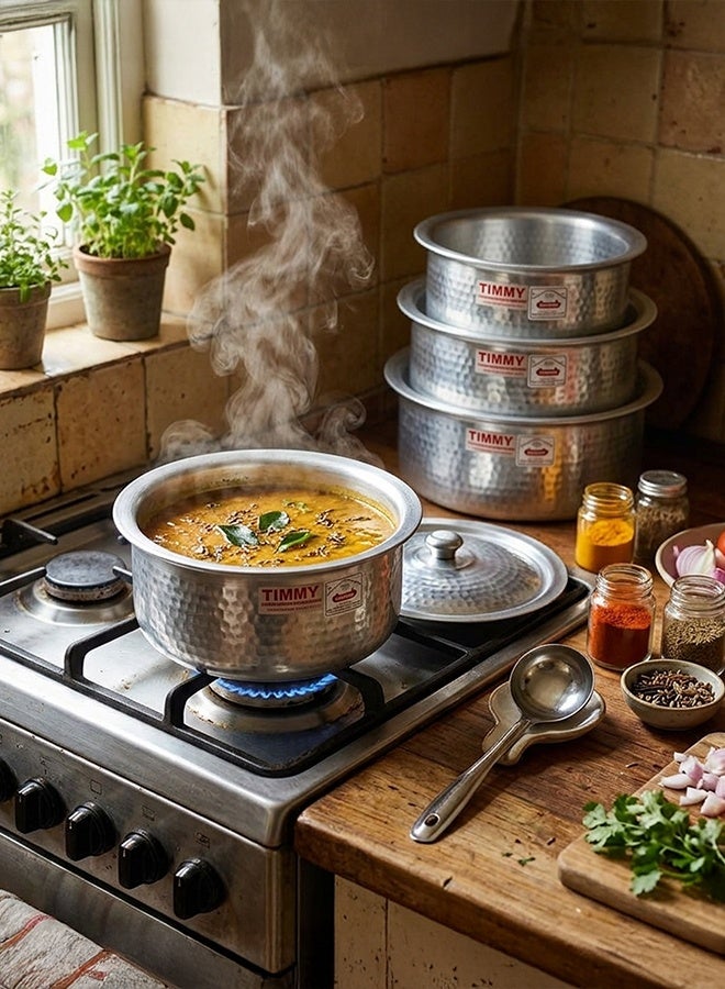 Timmy Mathar Tope with Beaded Cover 7 Piece Set - High-Quality Aluminium Cooking Pots with Lids, Durable Traditional Kitchen Cookware, Even Heat Distribution, Easy to Clean, Ideal for Home Use - Image 3