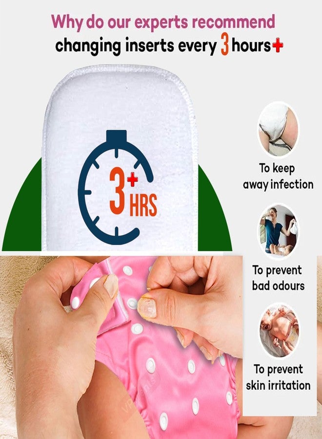 VParents Solid Washable Baby Cloth Diaper Reusable Adjustable Size Waterproof Pocket Cloth Diaper Nappie (With Insert) (Pack of 3) - Image 3