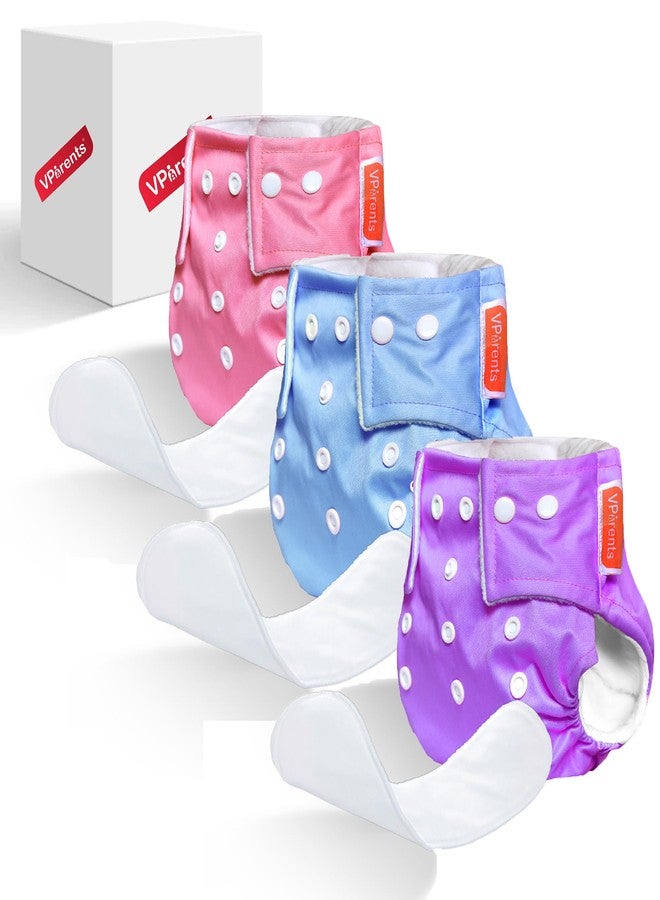 VParents Solid Washable Baby Cloth Diaper Reusable Adjustable Size Waterproof Pocket Cloth Diaper Nappie (With Insert) (Pack of 3) - Image 1