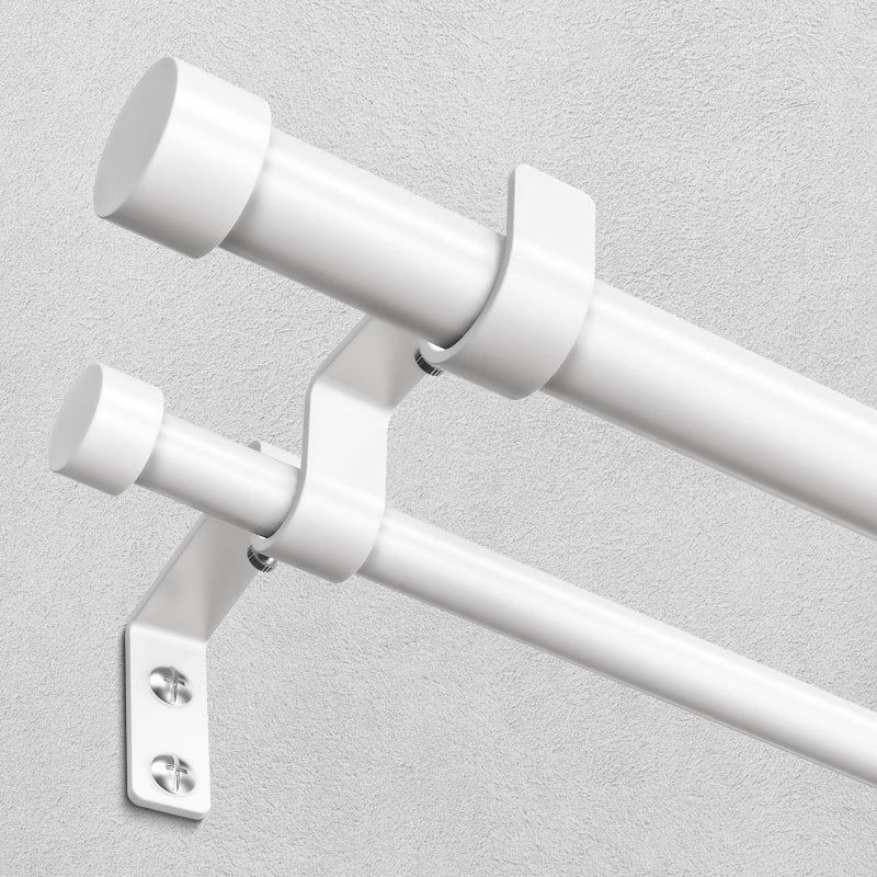 Wolistsa White Double Curtain Rod, 36 to 72 Inch Dual Curtain Rods with Aluminium Modern End Cap Finials, 1 Inch Adjustable Heavy Duty Window Treatment Rods, Telescopic Metal Double Drapery Pole Set - Image 1