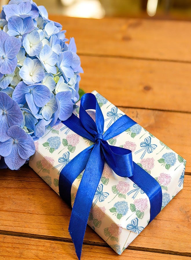 Fabllewavi 1 Roll Watercolor Hydrangea Bow Wrapping Paper Mini Roll - 17in x 32.8Ft Pastel Floral Bow Gift Wrap Paper for Spring Birthday DIY Crafts Baby Shower Party Supplies (A - Image 4