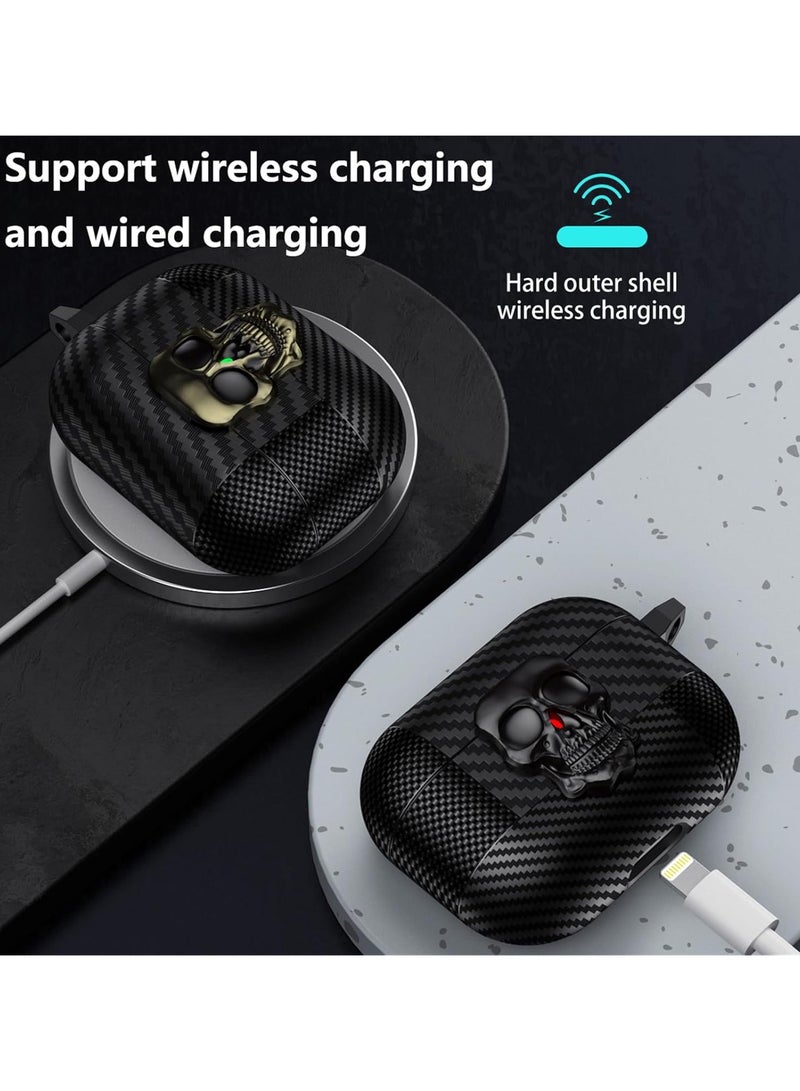 for AirPods 4 Case Skull with Lock  Keychain for Men, Funny Carbon Fiber Full Body Shockproof Hard Shell Protective Skeleton Cover for Airpods 4th Generation 2024  Gold - Image 3