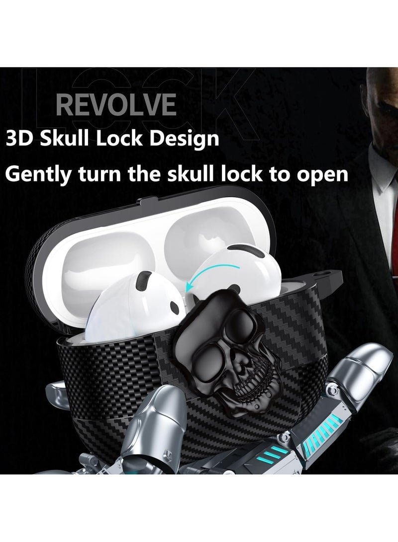 for AirPods 4 Case Skull with Lock  Keychain for Men, Funny Carbon Fiber Full Body Shockproof Hard Shell Protective Skeleton Cover for Airpods 4th Generation 2024  Gold - Image 2