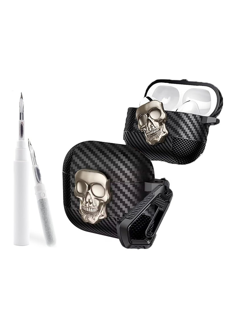 for AirPods 4 Case Skull with Lock  Keychain for Men, Funny Carbon Fiber Full Body Shockproof Hard Shell Protective Skeleton Cover for Airpods 4th Generation 2024  Gold - Image 1