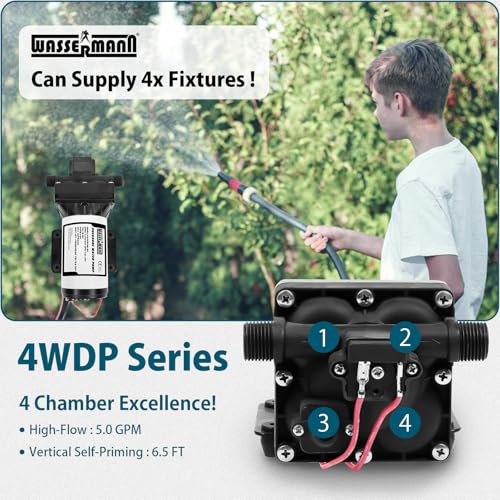 WASSERMANN RV Water Pump 12V DC, Self Priming Diaphragm 5.0 GPM 55 PSI, Water Pressure Pump with Pressure Switch, for RV Marine Yacht Lawn Garden - Image 3