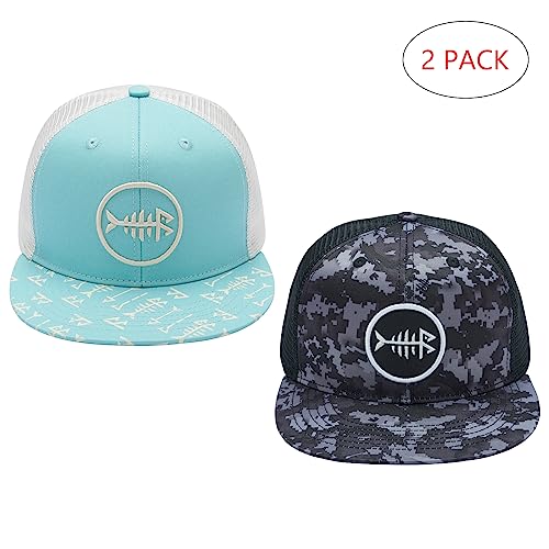 BASSDASH 2 Pack Flat Brim Trucker Cap Adjustable Snapback Hat Mesh Back for Men Women Fishing Hunting - Image 3
