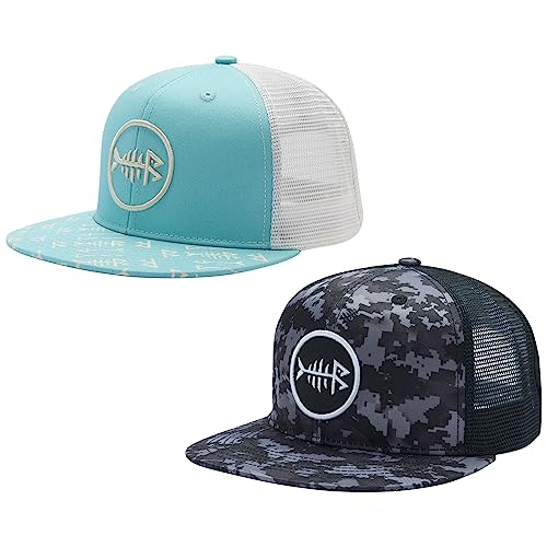 BASSDASH 2 Pack Flat Brim Trucker Cap Adjustable Snapback Hat Mesh Back for Men Women Fishing Hunting - Image 1