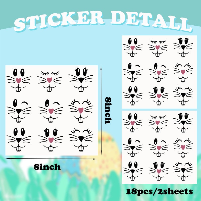 Finduat 18 Pcs Easter Bunny Face Vinyl Decals - Bunny Faces DIY Craft Vinyl Art Stickers, Wall Decals, Glass Window Stickers - Image 2