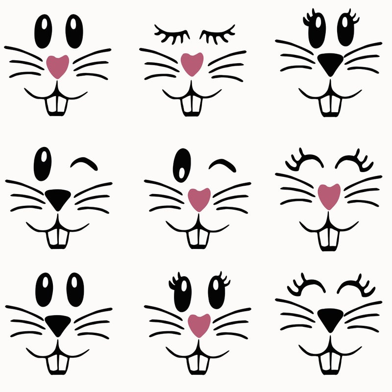 Finduat 18 Pcs Easter Bunny Face Vinyl Decals - Bunny Faces DIY Craft Vinyl Art Stickers, Wall Decals, Glass Window Stickers - Image 1