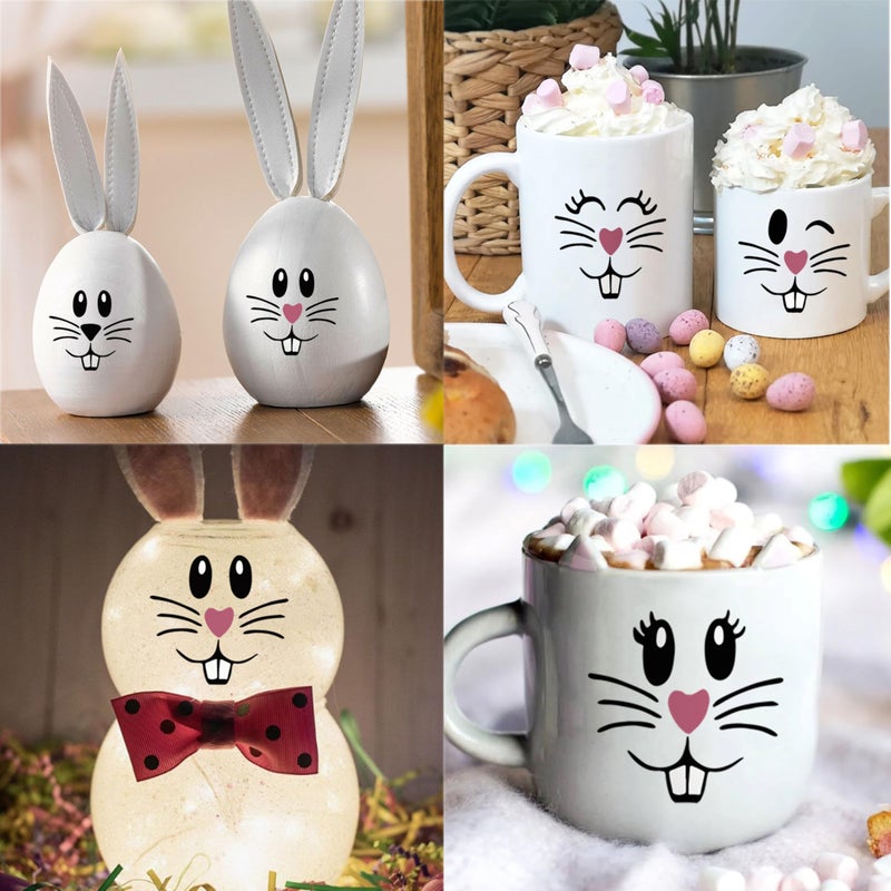 Finduat 18 Pcs Easter Bunny Face Vinyl Decals - Bunny Faces DIY Craft Vinyl Art Stickers, Wall Decals, Glass Window Stickers - Image 3