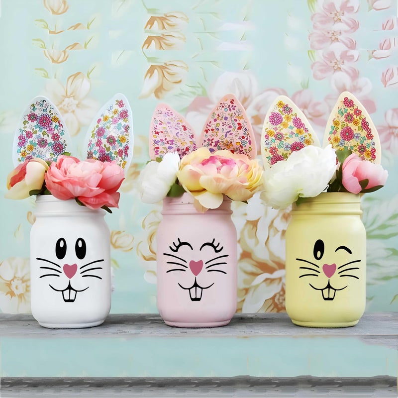 Finduat 18 Pcs Easter Bunny Face Vinyl Decals - Bunny Faces DIY Craft Vinyl Art Stickers, Wall Decals, Glass Window Stickers - Image 4