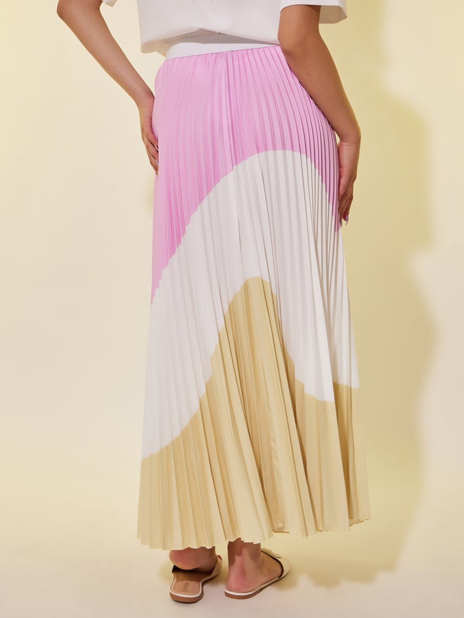 Take Two Take Two Color Block Pleated A-Line Midi Skirt  - Image 4
