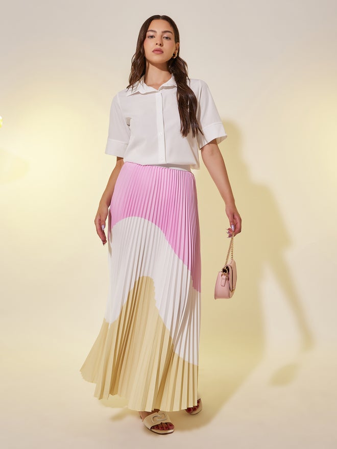Take Two Take Two Color Block Pleated A-Line Midi Skirt  - Image 1