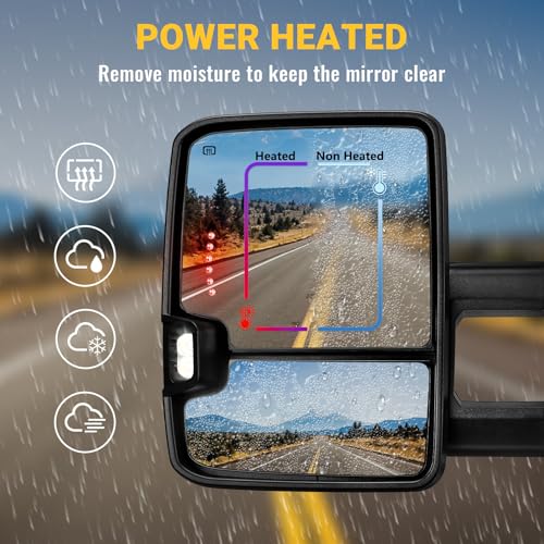 Sanooer Towing Mirrors Compatible with 2014 2015 2016 2017 2018 Chevy Silverado GMC Sierra 1500 2500 HD 3500 HD with Power Glass LED Arrow Turn Signal Backup Lamp Running Light Heated Extendable Pair Set - Image 5