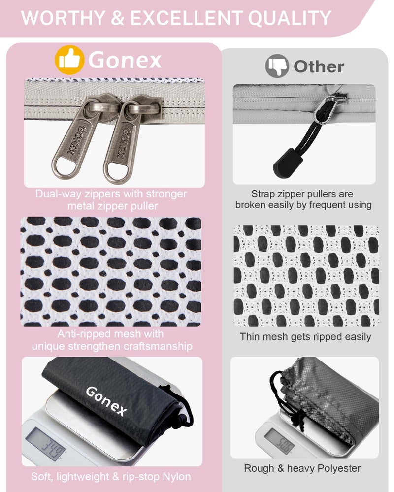 Gonex Compression Packing Cubes Mesh Organizers L+M+S+XS+Slim+Laundry Bag Pink - Image 3