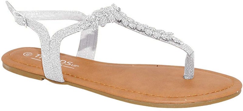 TRENDSUP COLLECTION Womens TStrap Buckle Flats Sandals 85 Silver Glitter