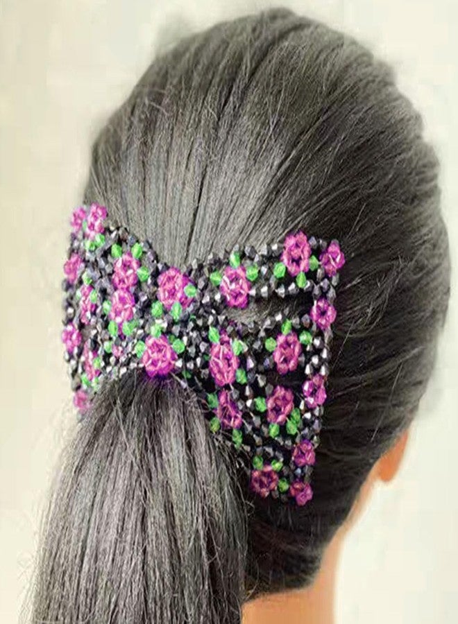 ZUYYON 4 Pcs Magic Easy Stretching Combs for Women, Hair Bun Makers, Elastic Beaded Hair Clips for Styling (Rose) - Image 5
