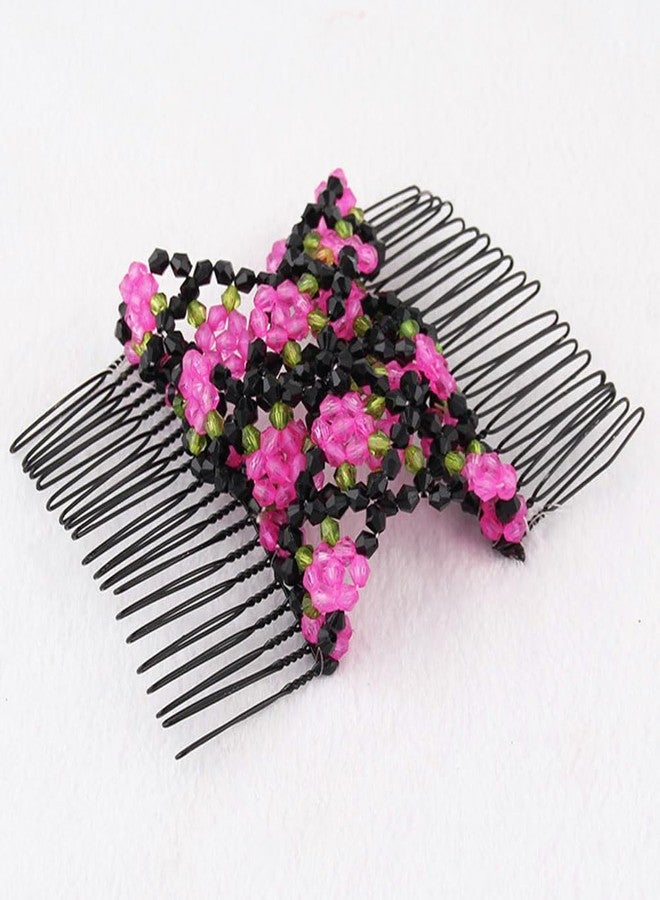 ZUYYON 4 Pcs Magic Easy Stretching Combs for Women, Hair Bun Makers, Elastic Beaded Hair Clips for Styling (Rose) - Image 3