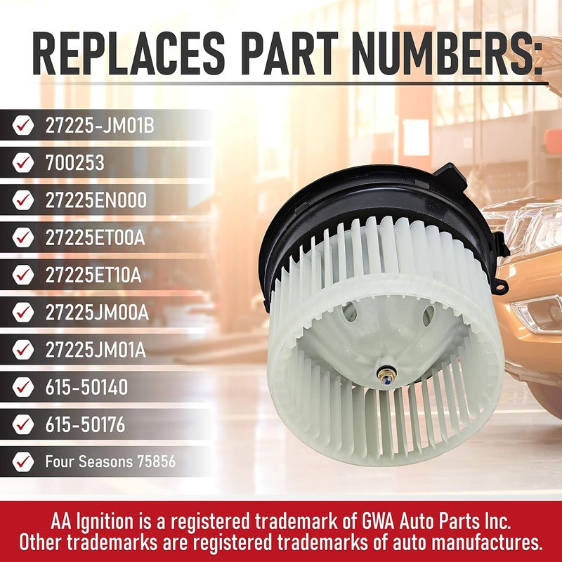 AA Ignition Replacement AC Heater Blower Motor, Compatible with Nissan Vehicles, Rogue 2008-2013, Rogue Select 2014-2015, Sentra 2007-2012 - Replaces 27225-JM01B, 700253, 27225ET00A, 27225ET10A, 27225EN000 - Image 3