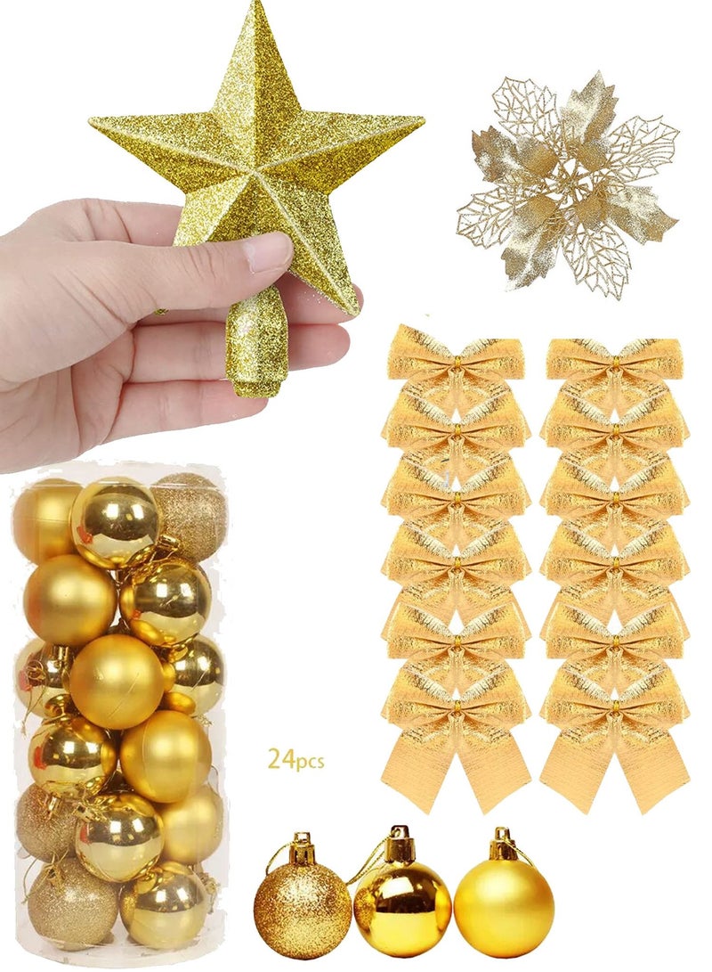 ACLIX Christmas  Decoraticve Accessorie Pack for Home Decor with balls/bow/Tree Top Star/flower - Image 1