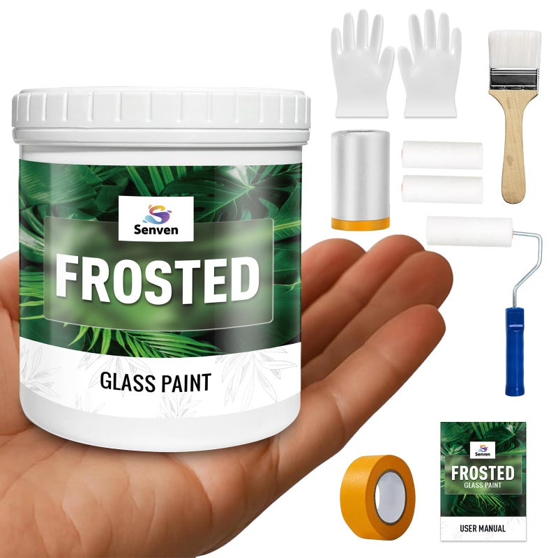 SENVEN Frosted Glass Paint All-in-One Frosted Glass Paint Kit Waterproof UV Resistant Frost Paints for Window Privacy Film Windows Frosting for Home Bathroom Door Kitchen Office Window Privacy Frosting 5oz - Image 1