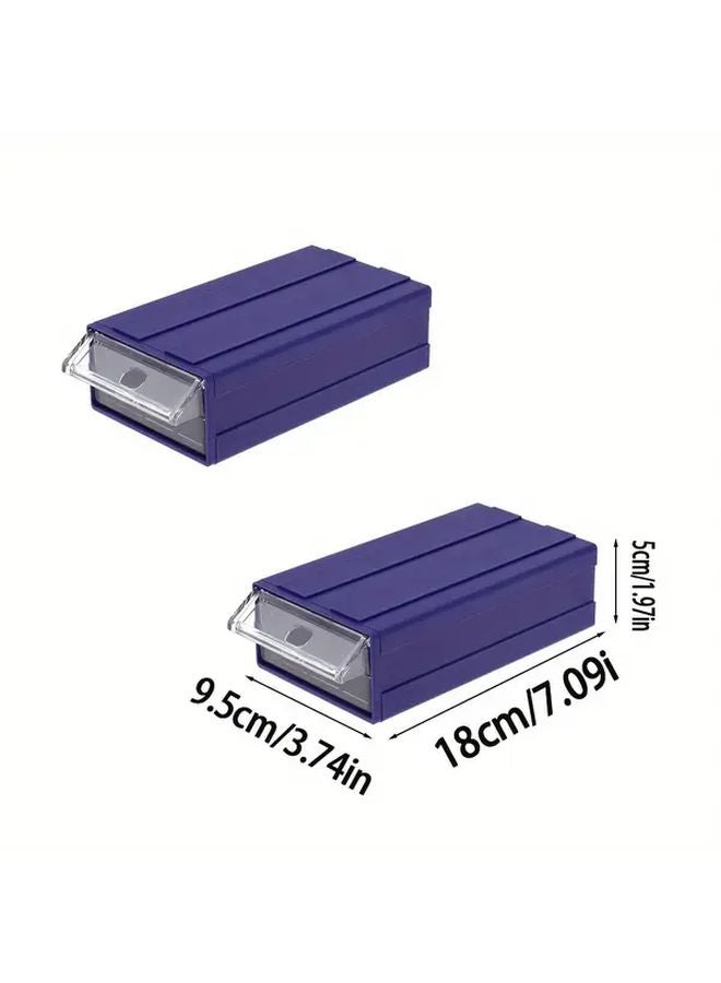 Blue Stackable Plastic Hardware Organizer Box with Clear Drawer Set of 2 - Image 4