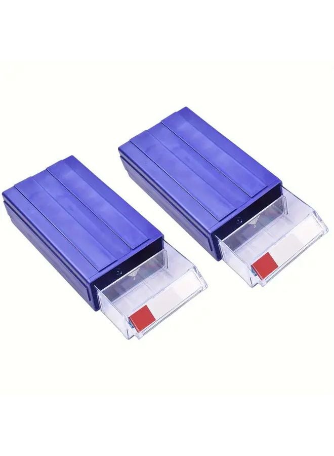 Blue Stackable Plastic Hardware Organizer Box with Clear Drawer Set of 2 - Image 3