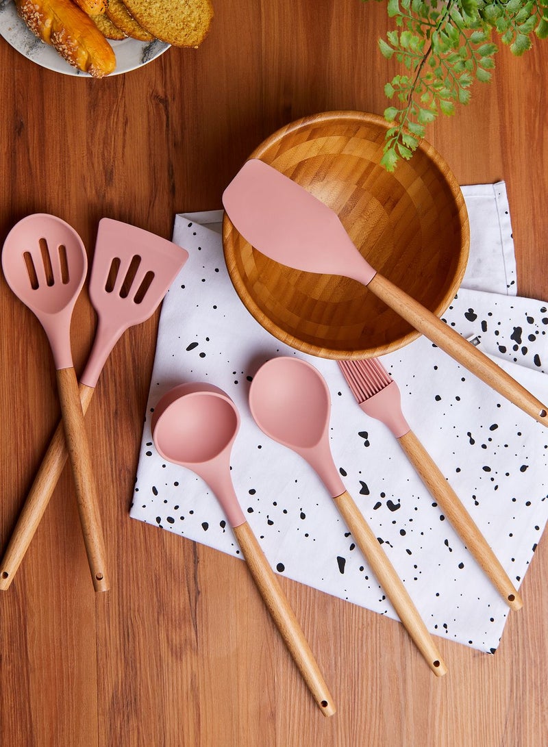 AURORA Pink Wooden Utensil Set - Image 1