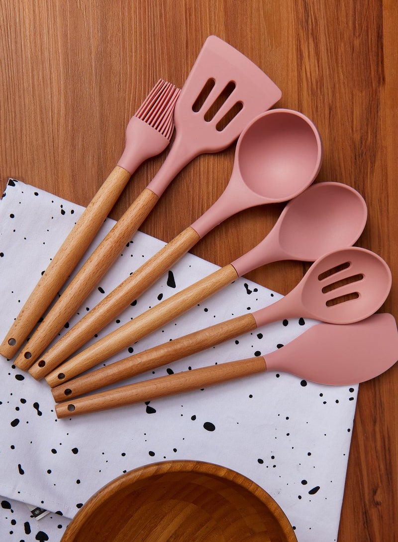 AURORA Pink Wooden Utensil Set - Image 3