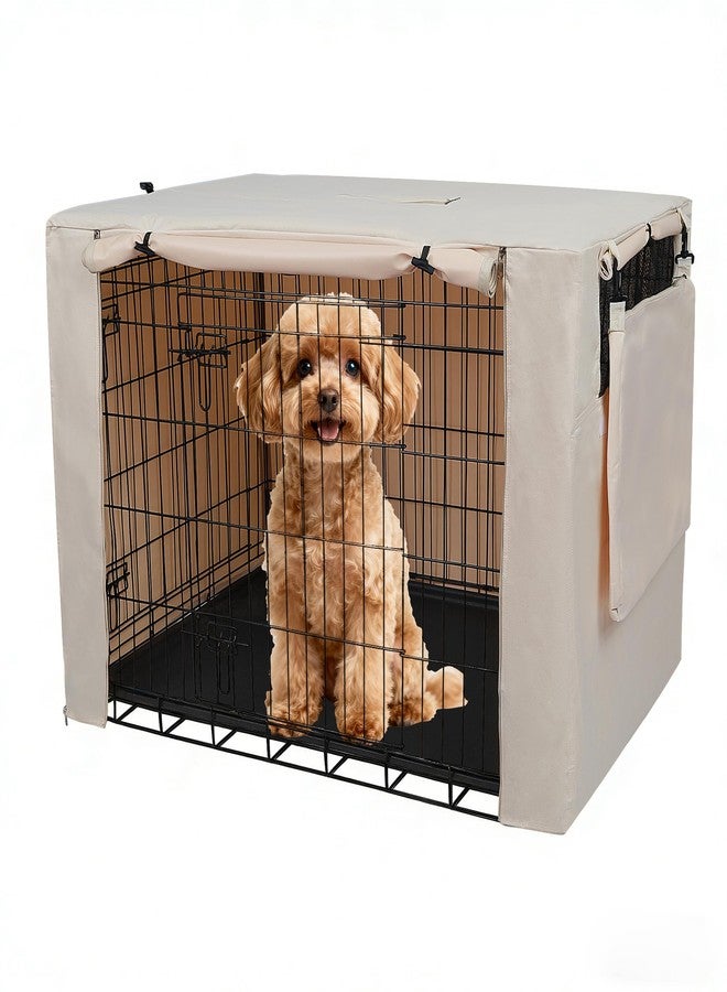 Deblue Dog Crate Cover, 24 Inches Durable Polyester Indoor Pet Kennel Cover Fit for 1 2 Doors Standard Wire Cage (Beige) - Image 1