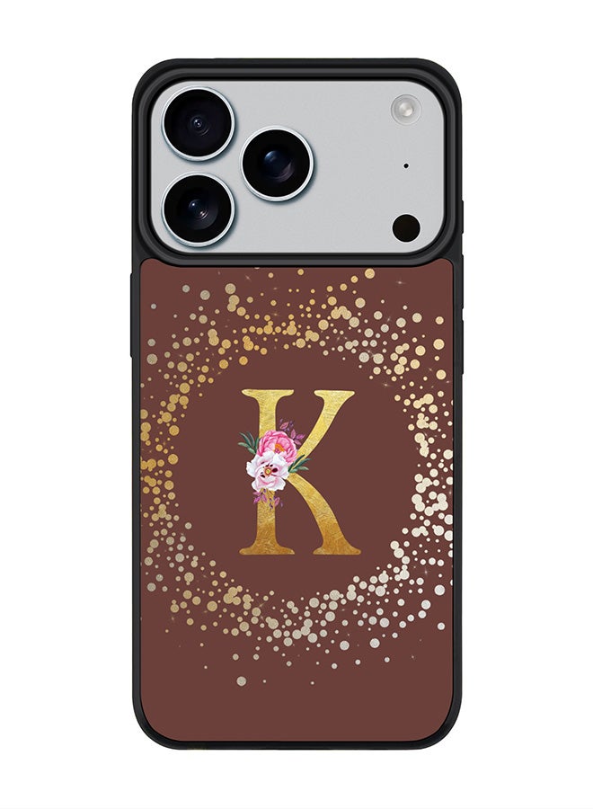 Stylizedd iPhone 17 Pro Case, [Compatible with MagSafe] Slim Magnetic cover Phone Case iPhone 17 Pro -Custom Monogram Floral - K  (Brown ) - Image 1