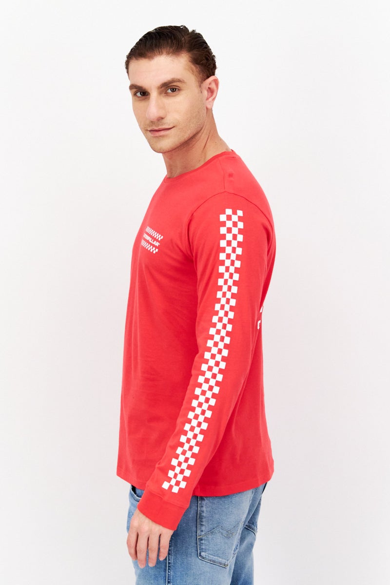 CATERPILLAR Men Crew Neck Long  Sleeve Brand Logo T-Shirts, Red/White - Image 3