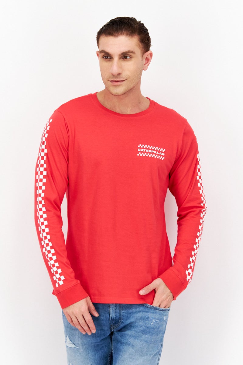 CATERPILLAR Men Crew Neck Long  Sleeve Brand Logo T-Shirts, Red/White - Image 1