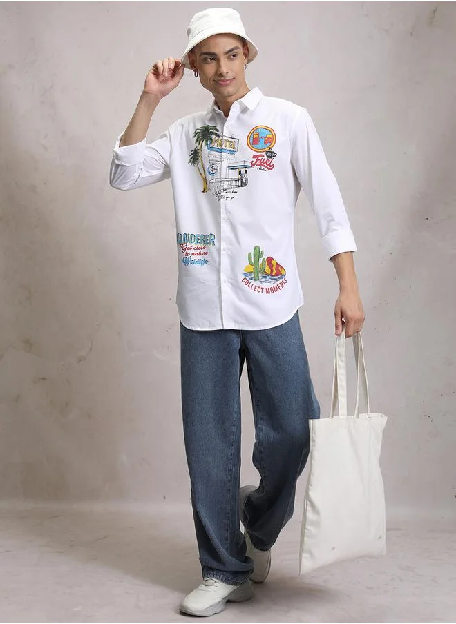 كيتش LA Graphic Print Cotton Casual Shirt by Styli