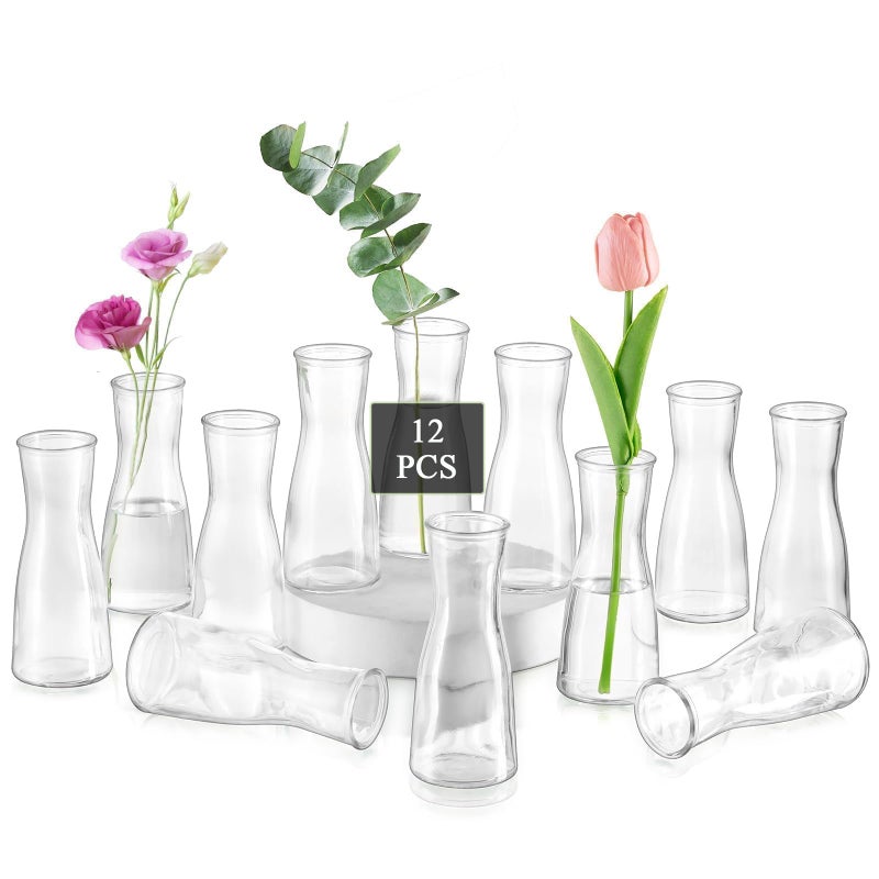 Glasseam Glass Bud Vases for Centerpieces: Clear Bulk Small Flowers Vases Set of 12, Modern Minimalist Cute Decorative Table Centerpieces for Decor Wedding Birthday Party Home Living Room - Image 1