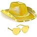Funcredible Gold Light Up Cowboy Hat and Glasses Led Cowgirl Hat for Girls Neon Cowboy Hat Cowgirl Costume Accessories for Women - Image 3