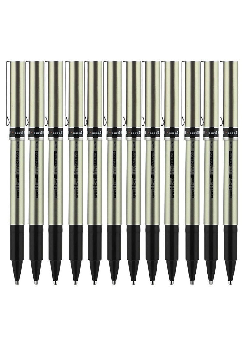 Uniball 12-Piece Fine Deluxe Rollerball Pen Black Ink - Image 1