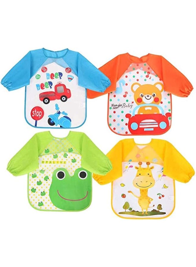4 Pcs Cute Cartoon Long Sleeve Baby Bibs - Image 1