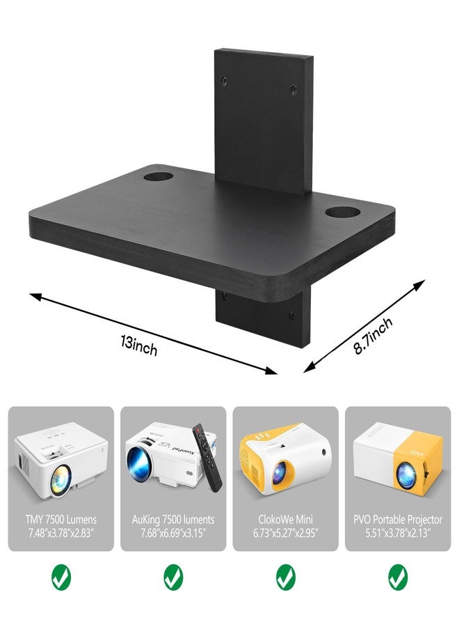 BEARUT Small Mini Projector Shelf/Projector Wall Mount Floating Shelf/Router Shelf/Modem Cable Box Shelf/Projector Rack Holder/Projector Mount by Solid Wood Black1 - Image 5