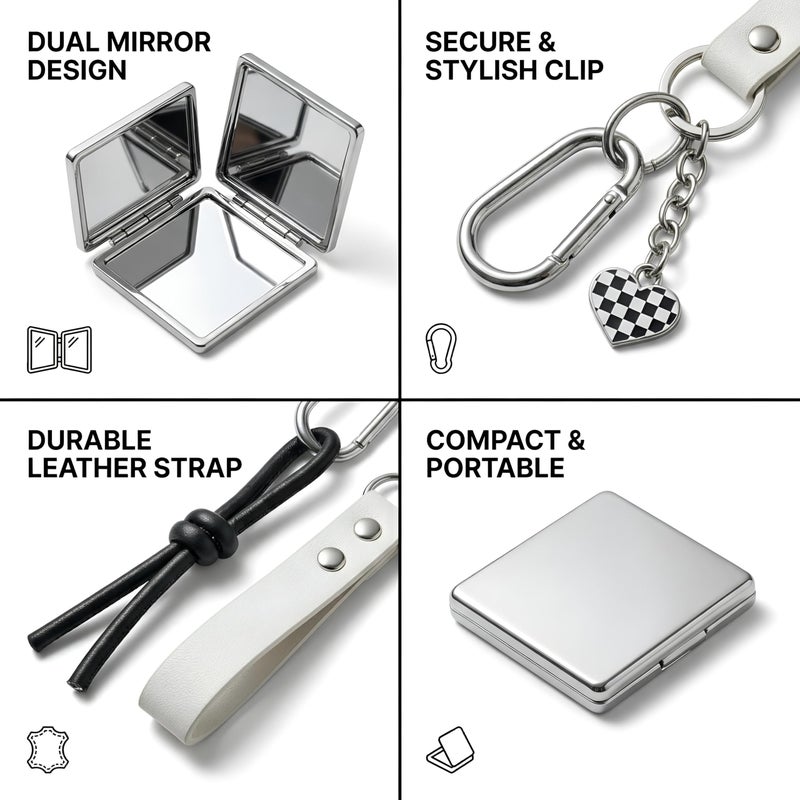 Leather - Stylish handheld mirror with ultra-clear glass surrounded by durable artificial leather frame and a snap closure guard ensuring long-lasting pristine condition. (option 5) - Image 5
