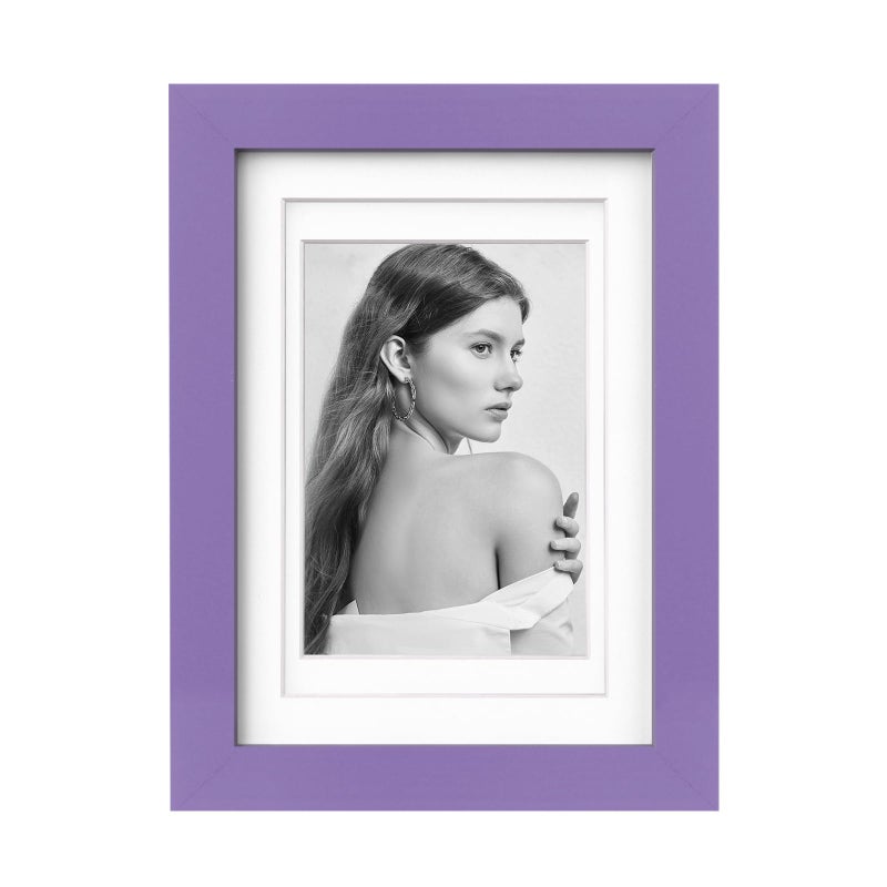 Egofine 5x7 Picture Frame Made of Solid Wood Covered by Plexiglass Display Pictures 3.5x5/4x6 with Mat or 5x7 Without Mat for Table Top Display and Wall Mounting Photo Frame  Purple - Image 1