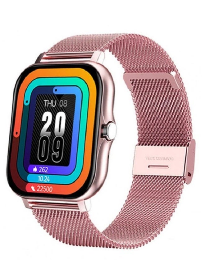 ارواق ساعة ذكية Y13 بشاشة لمس عالية الدقة مقاس 1.7 بوصة، مقاومة للماء IP67، مراقبة ضغط الدم ونسبة الأكسجين في الدم، ومعدل ضربات القلب، ومتتبع النوم واللياقة البدنية، ومكالمات بلوتوث، وأوضاع رياضية - حزام شبكي فولاذي، وردي - Image 1