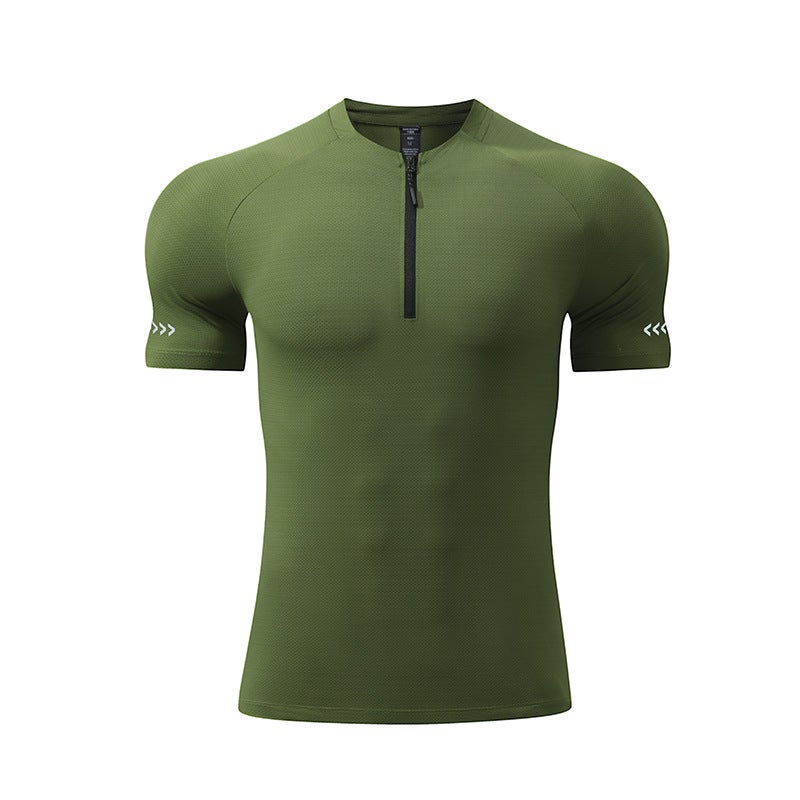 Generic Summer Mens Outdoor High-Elastic Quick-Dry Sports Tee Army Green
