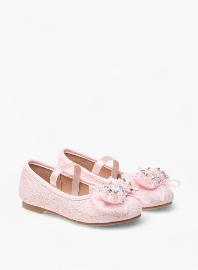 جونيورز حذاء باليرينا بناتي مزين بفيونكة ورباط مطاطي