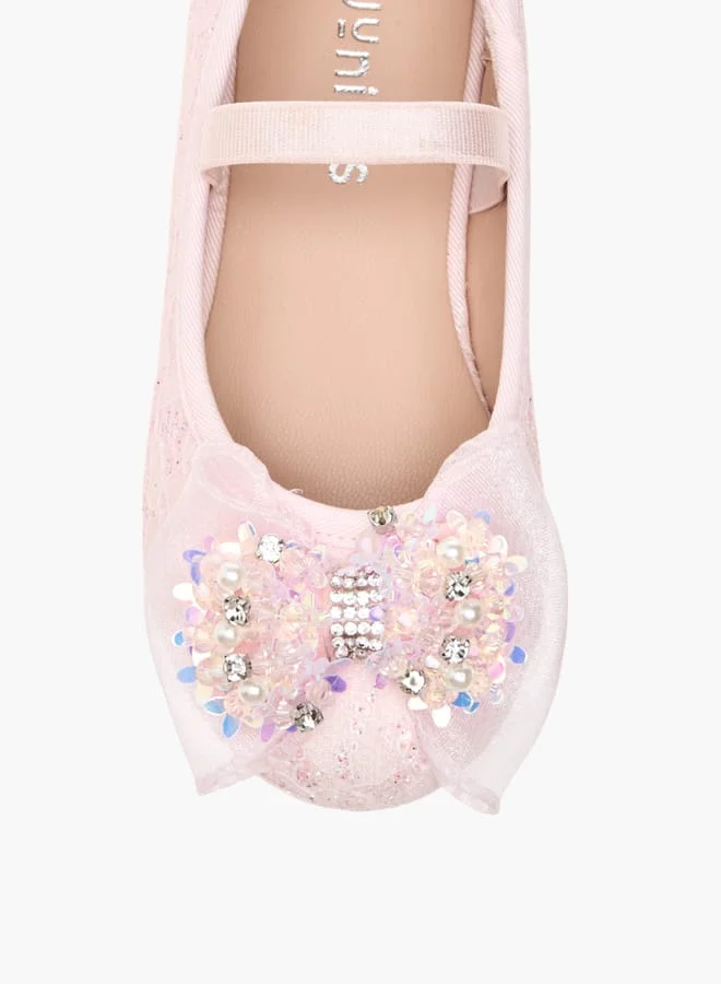 JUNIORS Girls Lace Textured Bow Ballerina Shoes With Elasticated Strap