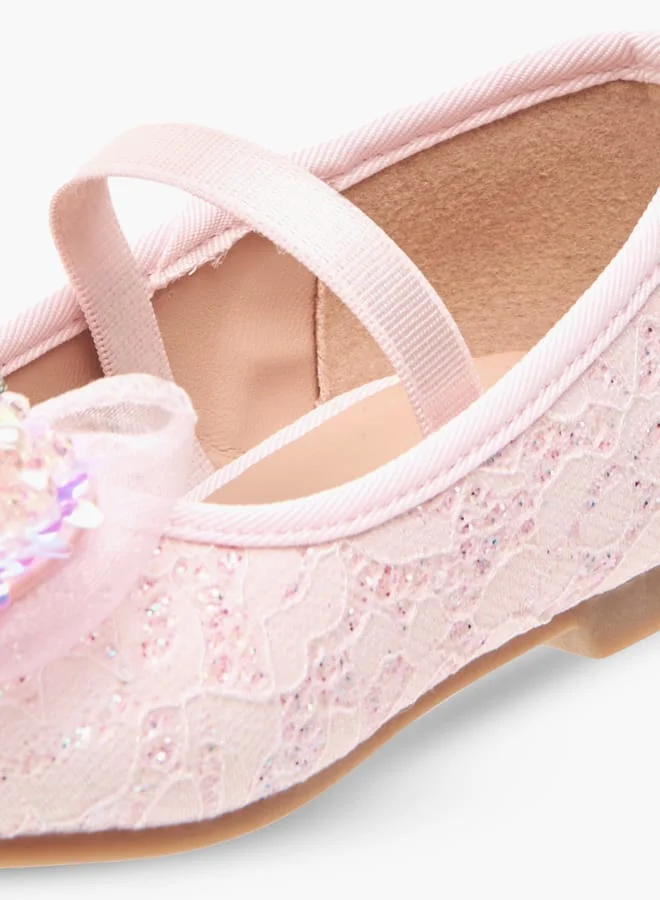 JUNIORS Girls Lace Textured Bow Ballerina Shoes With Elasticated Strap
