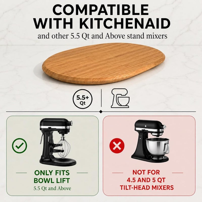 Ibyx صينية انزلاقية من الخيزران من Ibyx لخلاط Kitchenaid القائم سعة 5.5 كوارت - سجادة منزلقة لخلاط Kitchen Aid بدون جهد لسطح العمل - لوح منزلق للأجهزة قوي ومتين وغير قابل للانزلاق (طبيعي) - Image 5