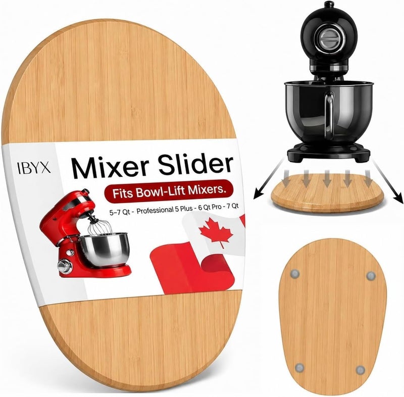 Ibyx صينية انزلاقية من الخيزران من Ibyx لخلاط Kitchenaid القائم سعة 5.5 كوارت - سجادة منزلقة لخلاط Kitchen Aid بدون جهد لسطح العمل - لوح منزلق للأجهزة قوي ومتين وغير قابل للانزلاق (طبيعي) - Image 1